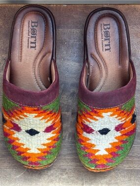 Handcrafted Børn Wool Southwest Tapestry Clogs / Mules
 Aztec Slip-On Clogs